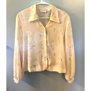 Liz Claiborne Collection Long Sleeve Button Up Ivory Blouse Top Size 6